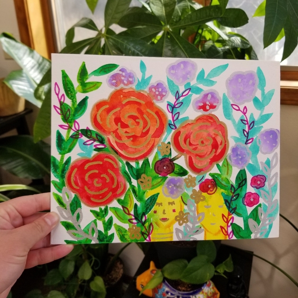 The Lovers Goddess Original Painting flower garden wall art watercolor painting